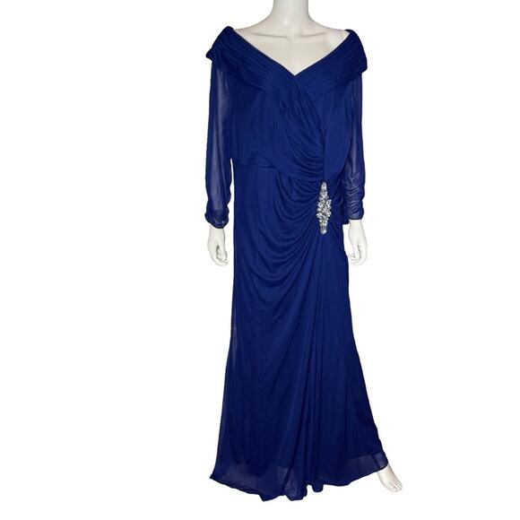 Alex Evenings Plus Size Portrait-Collar Side-Ruched A-Line Dress Blue Sz 18W - Picture 2 of 9